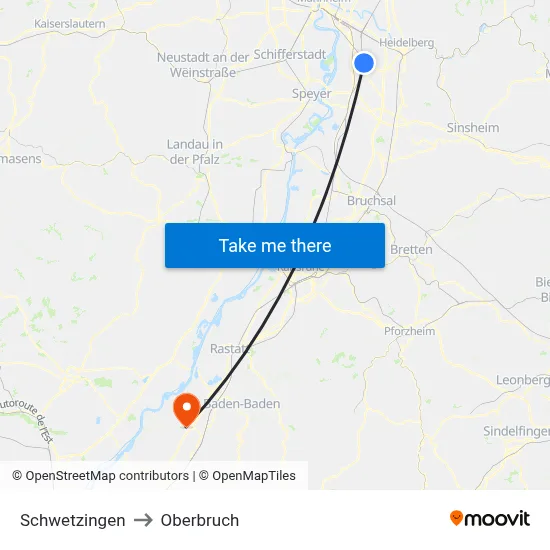 Schwetzingen to Oberbruch map