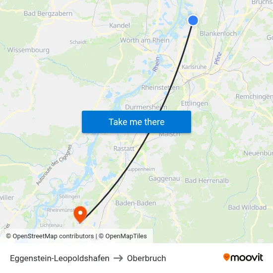 Eggenstein-Leopoldshafen to Oberbruch map