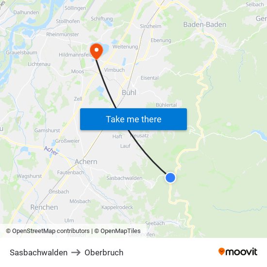 Sasbachwalden to Oberbruch map