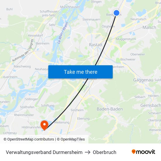 Verwaltungsverband Durmersheim to Oberbruch map