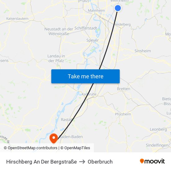 Hirschberg An Der Bergstraße to Oberbruch map