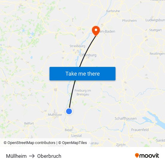Müllheim to Oberbruch map