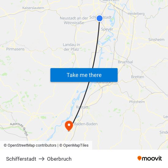 Schifferstadt to Oberbruch map