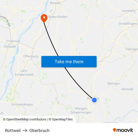 Rottweil to Oberbruch map