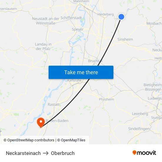 Neckarsteinach to Oberbruch map