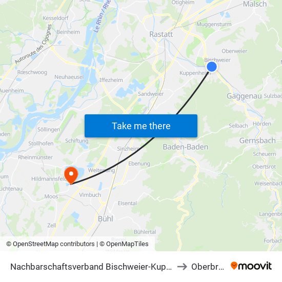 Nachbarschaftsverband Bischweier-Kuppenheim to Oberbruch map