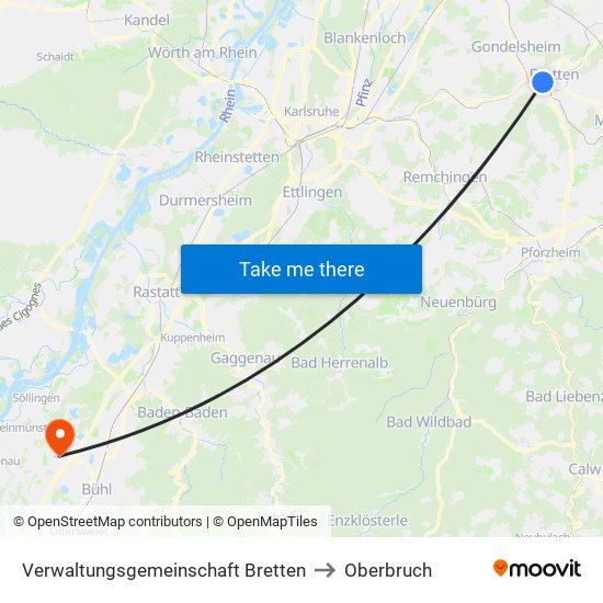 Verwaltungsgemeinschaft Bretten to Oberbruch map