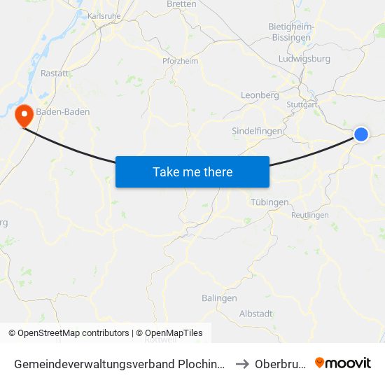 Gemeindeverwaltungsverband Plochingen to Oberbruch map