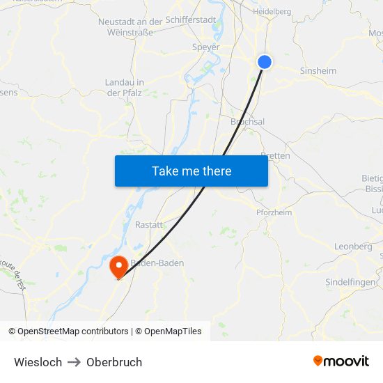 Wiesloch to Oberbruch map