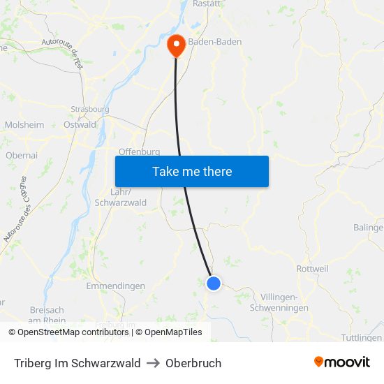 Triberg Im Schwarzwald to Oberbruch map