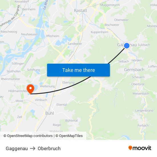 Gaggenau to Oberbruch map