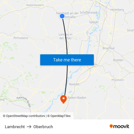 Lambrecht to Oberbruch map