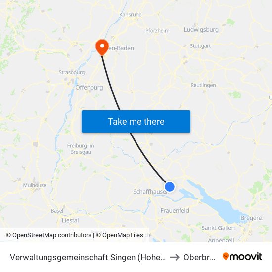 Verwaltungsgemeinschaft Singen (Hohentwiel) to Oberbruch map