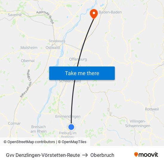 Gvv Denzlingen-Vörstetten-Reute to Oberbruch map