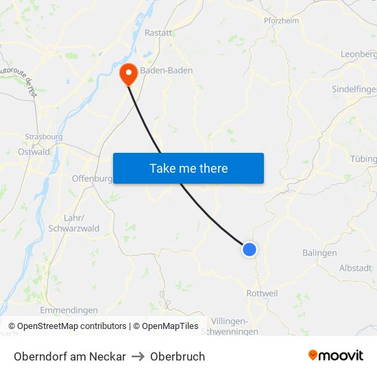 Oberndorf am Neckar to Oberbruch map