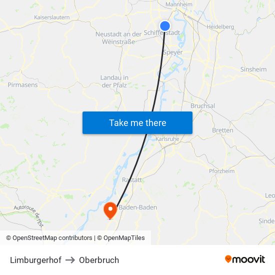 Limburgerhof to Oberbruch map