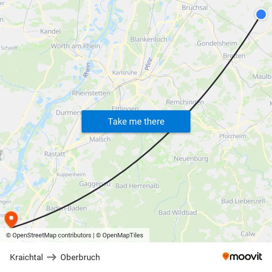 Kraichtal to Oberbruch map