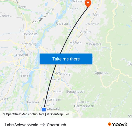 Lahr/Schwarzwald to Oberbruch map