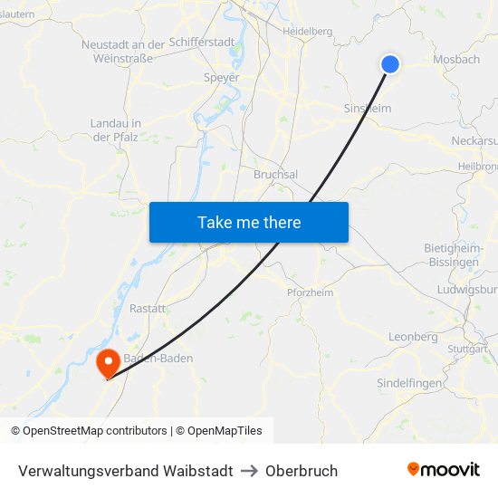 Verwaltungsverband Waibstadt to Oberbruch map