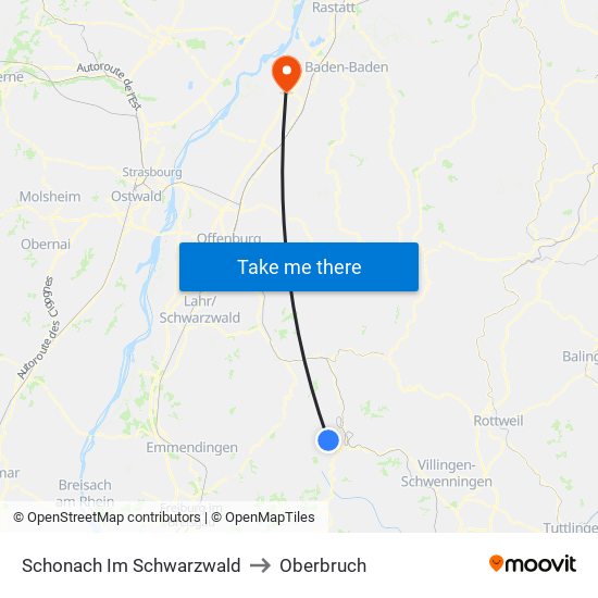Schonach Im Schwarzwald to Oberbruch map