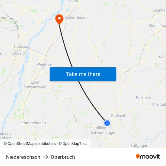 Niedereschach to Oberbruch map