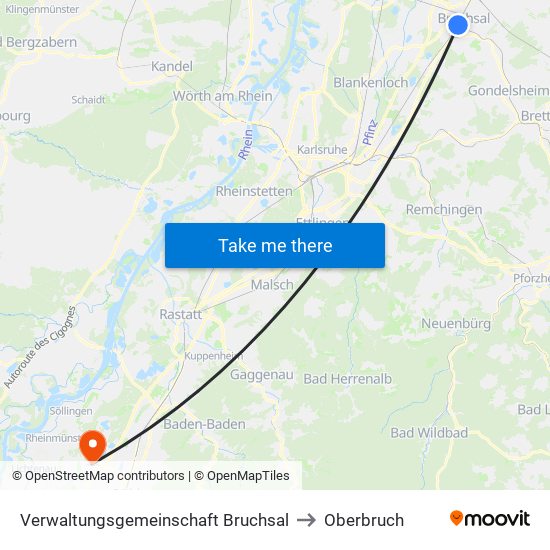 Verwaltungsgemeinschaft Bruchsal to Oberbruch map