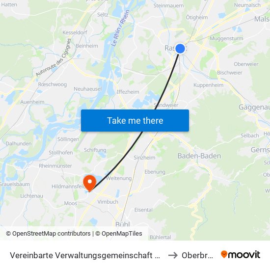 Vereinbarte Verwaltungsgemeinschaft Rastatt to Oberbruch map