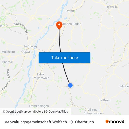 Verwaltungsgemeinschaft Wolfach to Oberbruch map