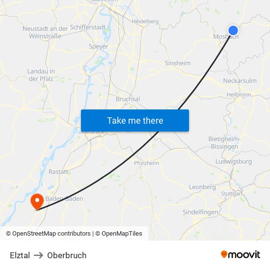 Elztal to Oberbruch map