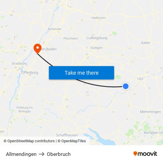 Allmendingen to Oberbruch map