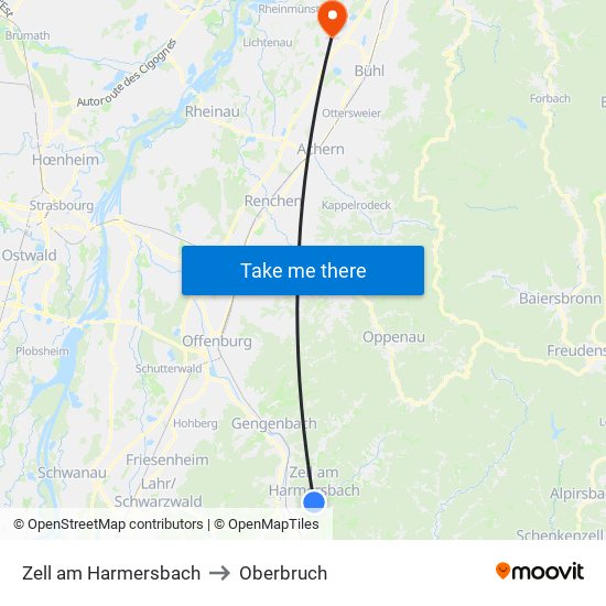 Zell am Harmersbach to Oberbruch map