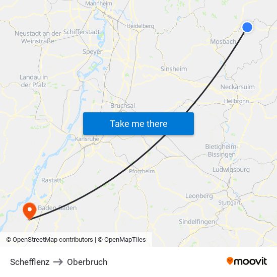 Schefflenz to Oberbruch map