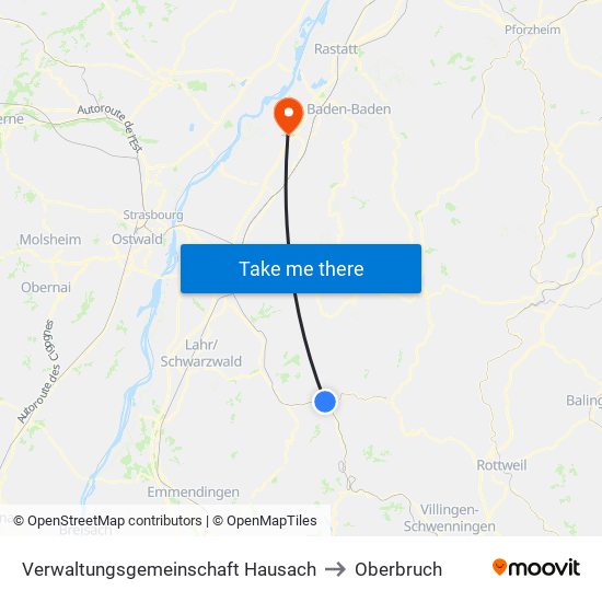 Verwaltungsgemeinschaft Hausach to Oberbruch map