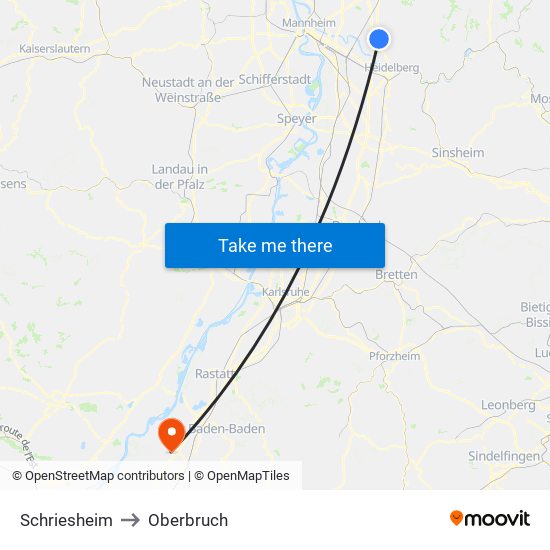 Schriesheim to Oberbruch map