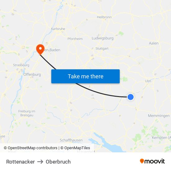 Rottenacker to Oberbruch map