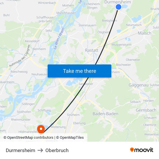 Durmersheim to Oberbruch map