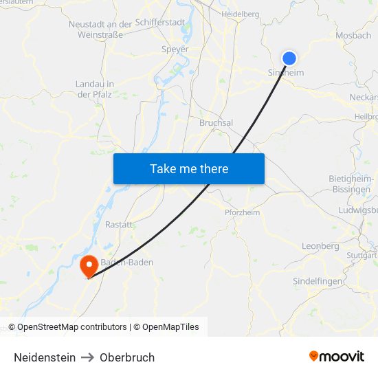 Neidenstein to Oberbruch map