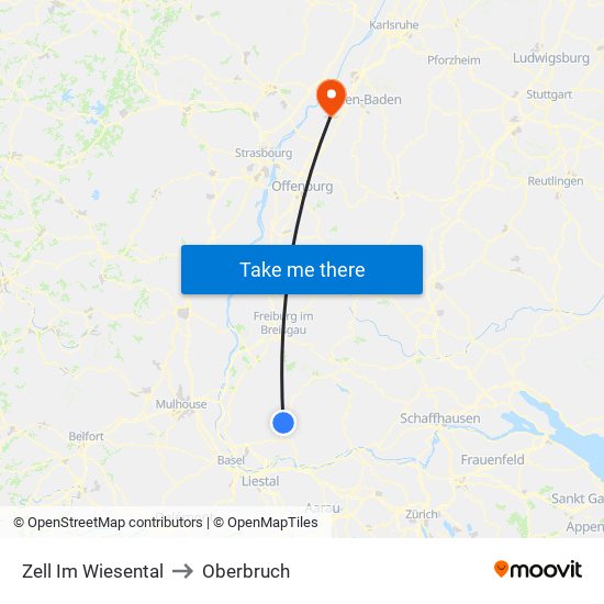 Zell Im Wiesental to Oberbruch map