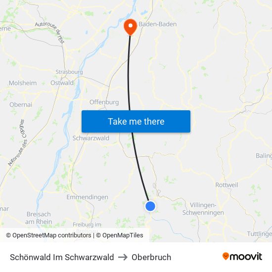 Schönwald Im Schwarzwald to Oberbruch map