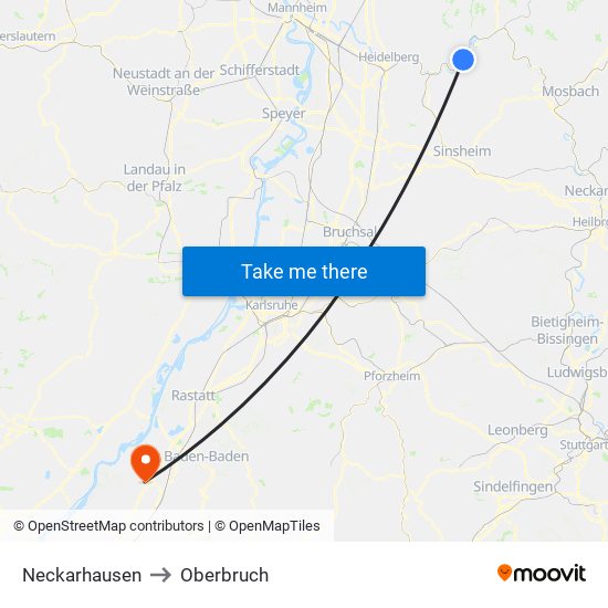Neckarhausen to Oberbruch map