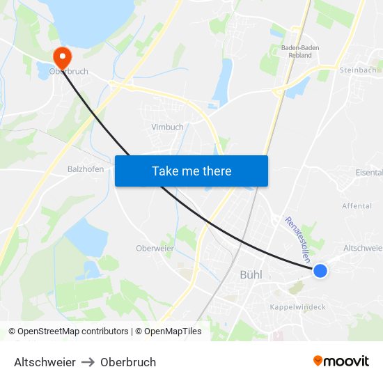 Altschweier to Oberbruch map