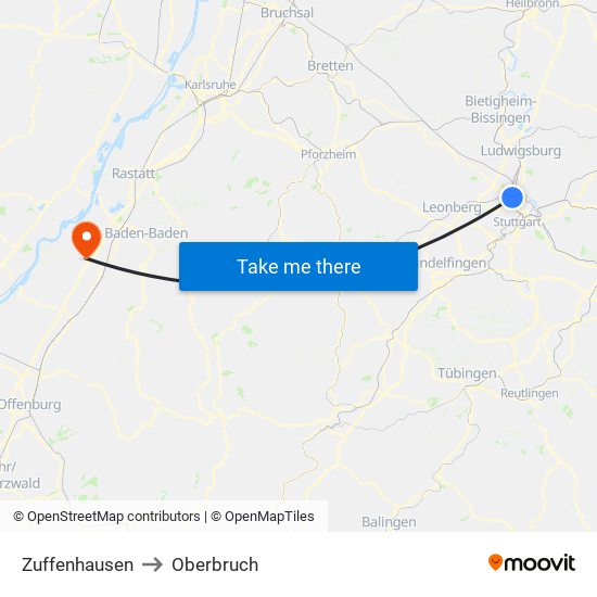 Zuffenhausen to Oberbruch map