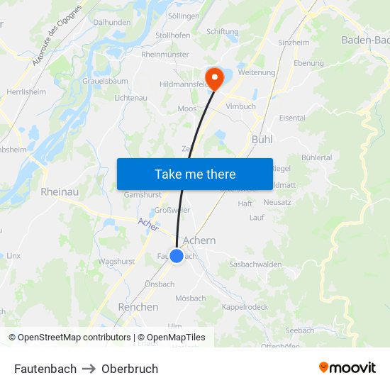 Fautenbach to Oberbruch map