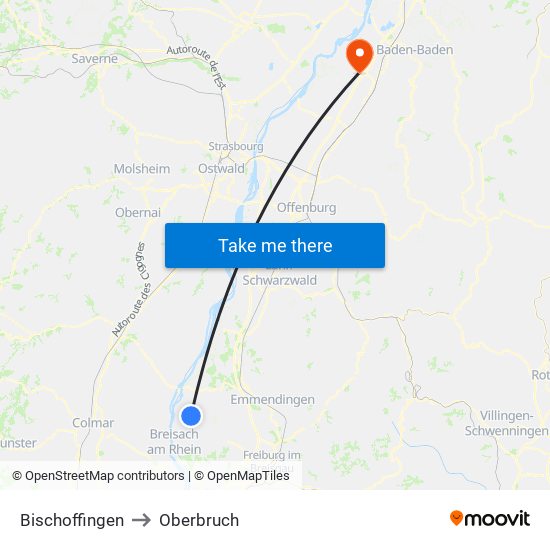 Bischoffingen to Oberbruch map