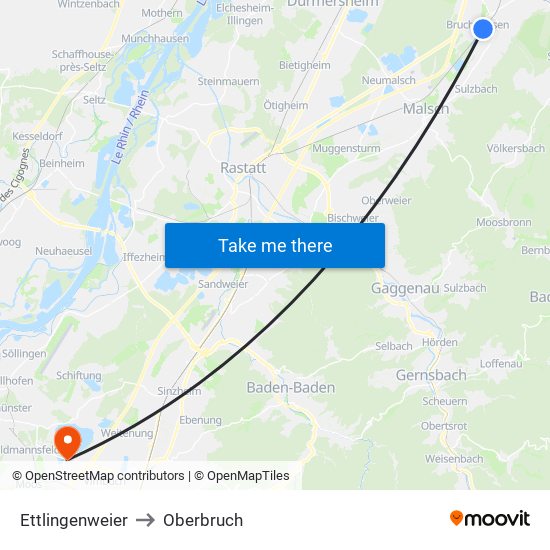Ettlingenweier to Oberbruch map