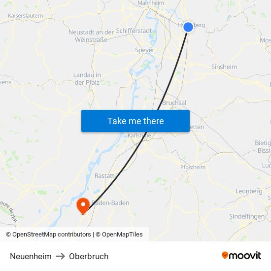 Neuenheim to Oberbruch map