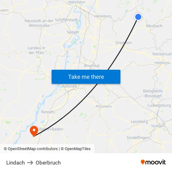 Lindach to Oberbruch map