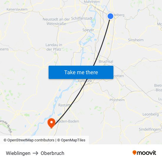 Wieblingen to Oberbruch map