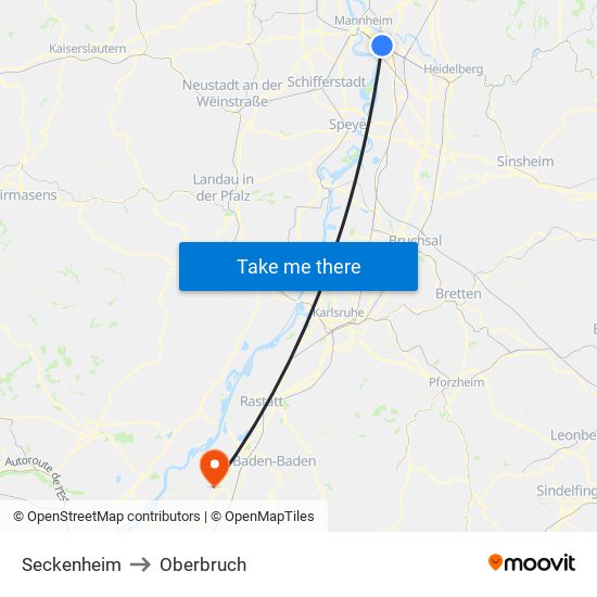 Seckenheim to Oberbruch map