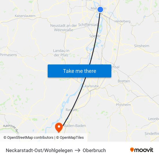 Neckarstadt-Ost/Wohlgelegen to Oberbruch map